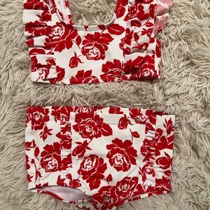 Janie and Jack Red and White Floral Swimsuit